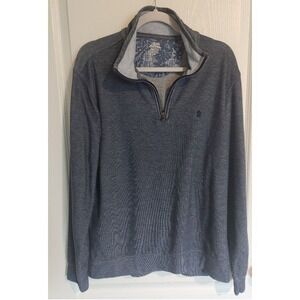 Izod Saltwater‎ 1/4 Zip Blue Heather Sweatshirt Embroidered Logo Mock Neck Large